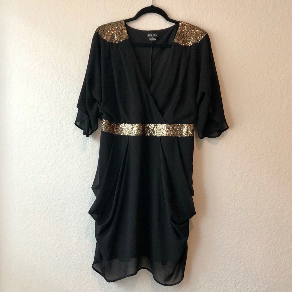 City Chic Sequinned Faux Wrap Dress
